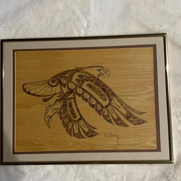 Victor Leong 1994 Framed Pyrogravure Eagle Artwork - Picture 1 of 10